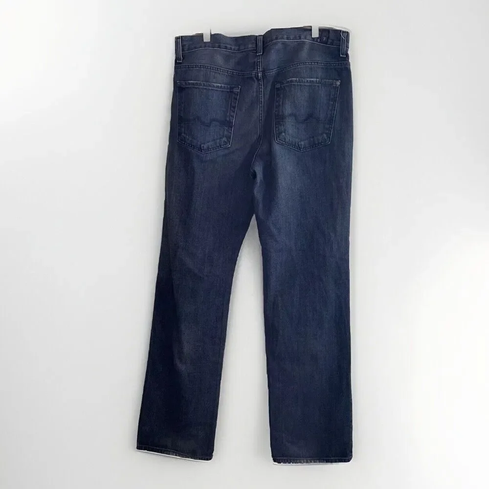 7 For All Mankind Austyn Relaxed Straight Mens Jeans Size 33X34 Dark Blue Zip - Picture 3 of 7